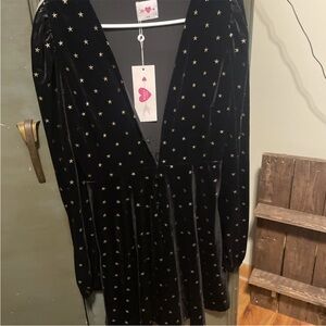 Buddy Love medium velvet celestial dress long sleeve deep cut nwt